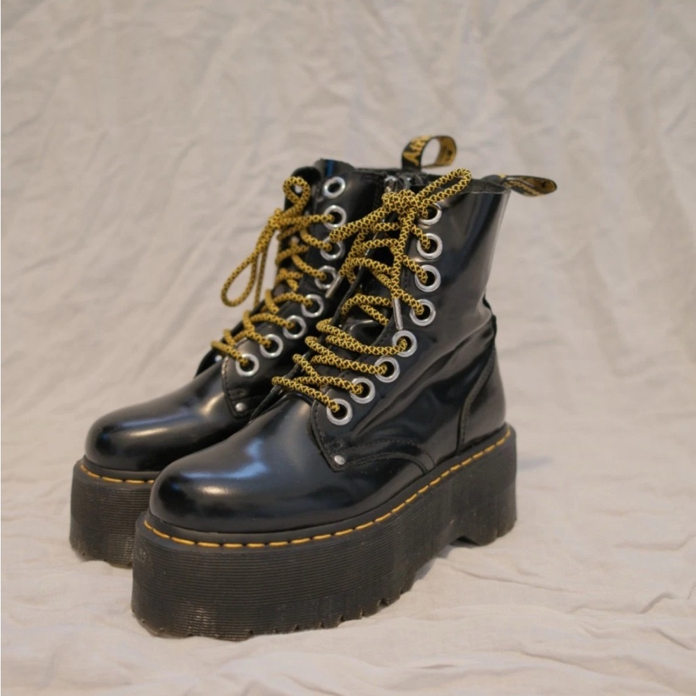 Dr DOC Martens Jadon Black Leather Platform Boots - Ladies Size 6 Women's